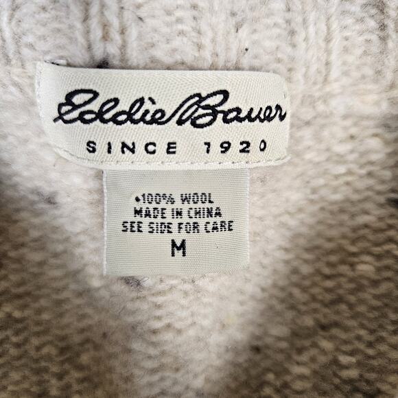 VTG Eddie Bauer Wool Sweater Women Full Zip Up Argyle Knit Beige Y2K Cabin Ski M - Picture 12 of 16